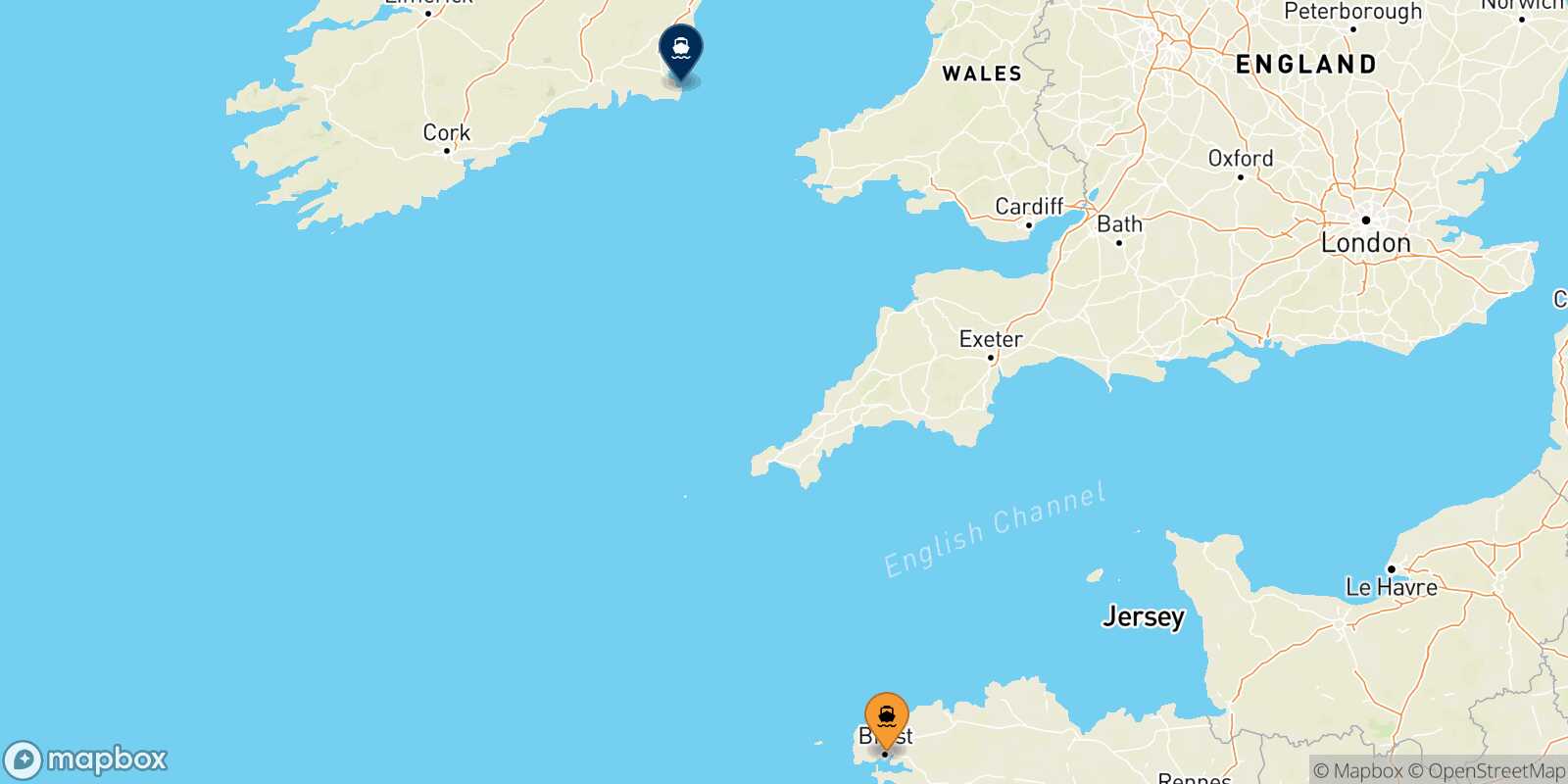 Brest Rosslare route map