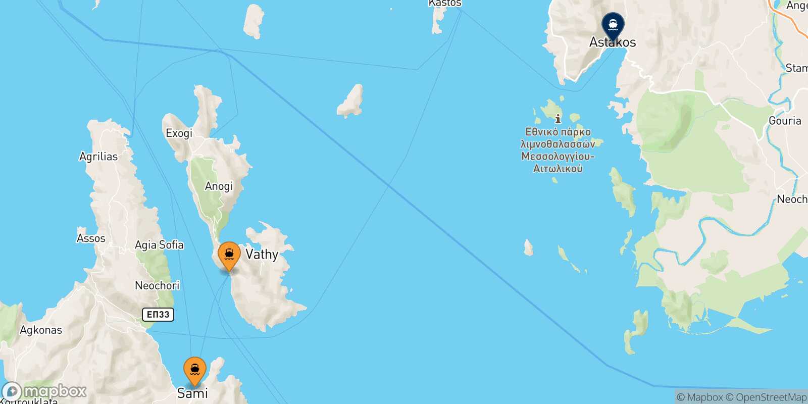 Map of the ports connected with  Astakos