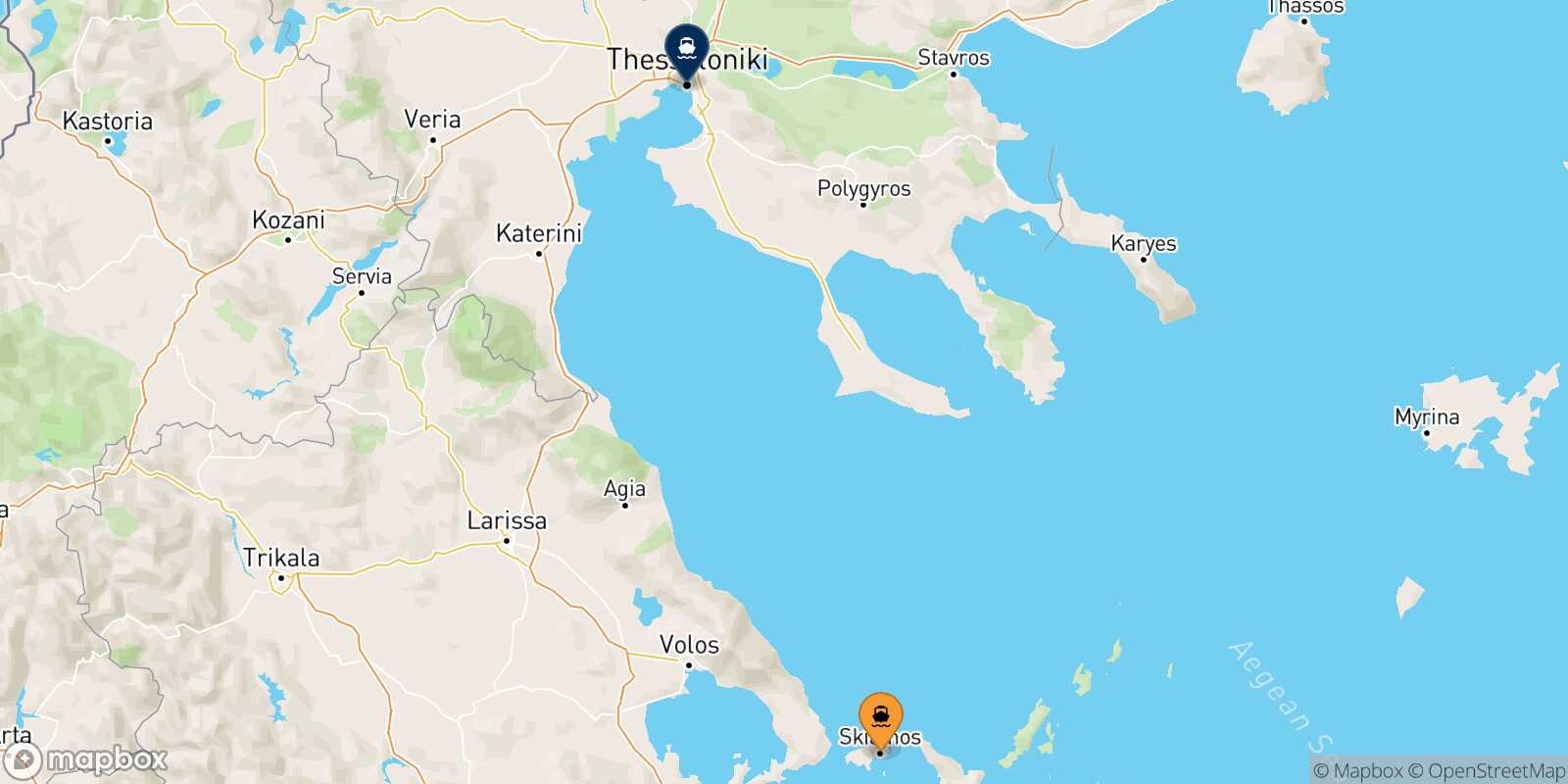 Skiathos Thessaloniki route map