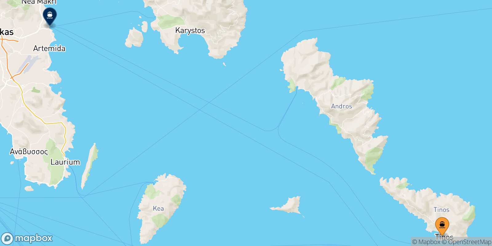 Tinos Rafina route map