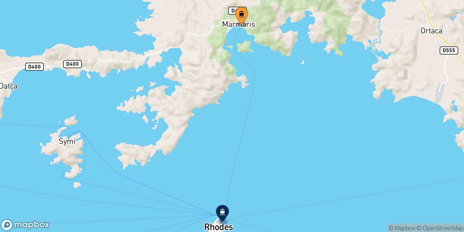 Marmaris Rhodes route map