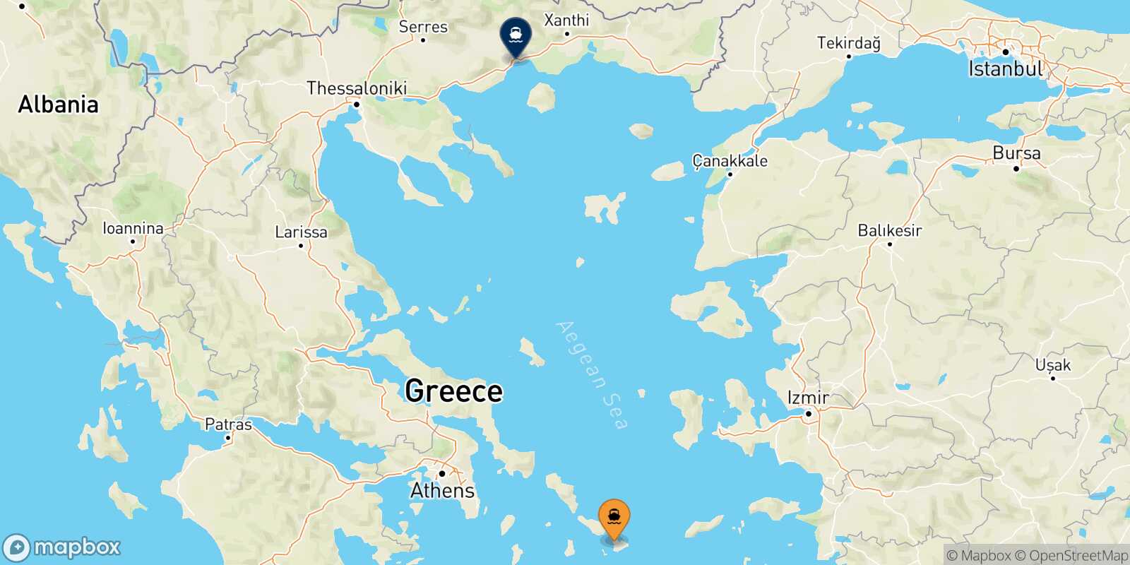 Mykonos Kavala route map