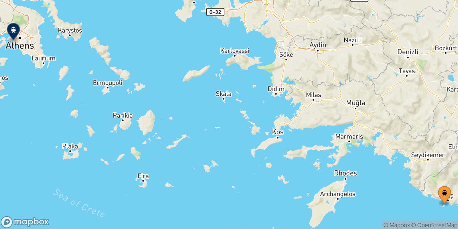 Kastelorizo Piraeus route map