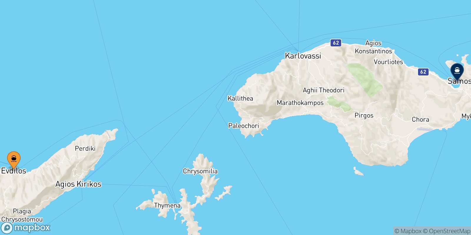 Agios Kirikos (Ikaria) Vathi (Samos) route map