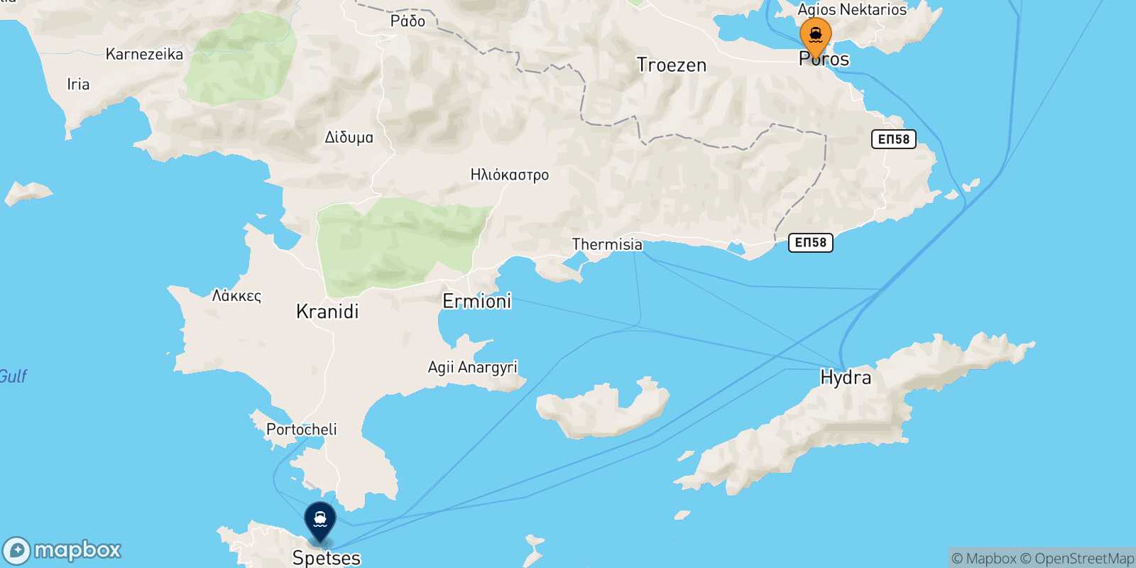 Hydra Spetses route map