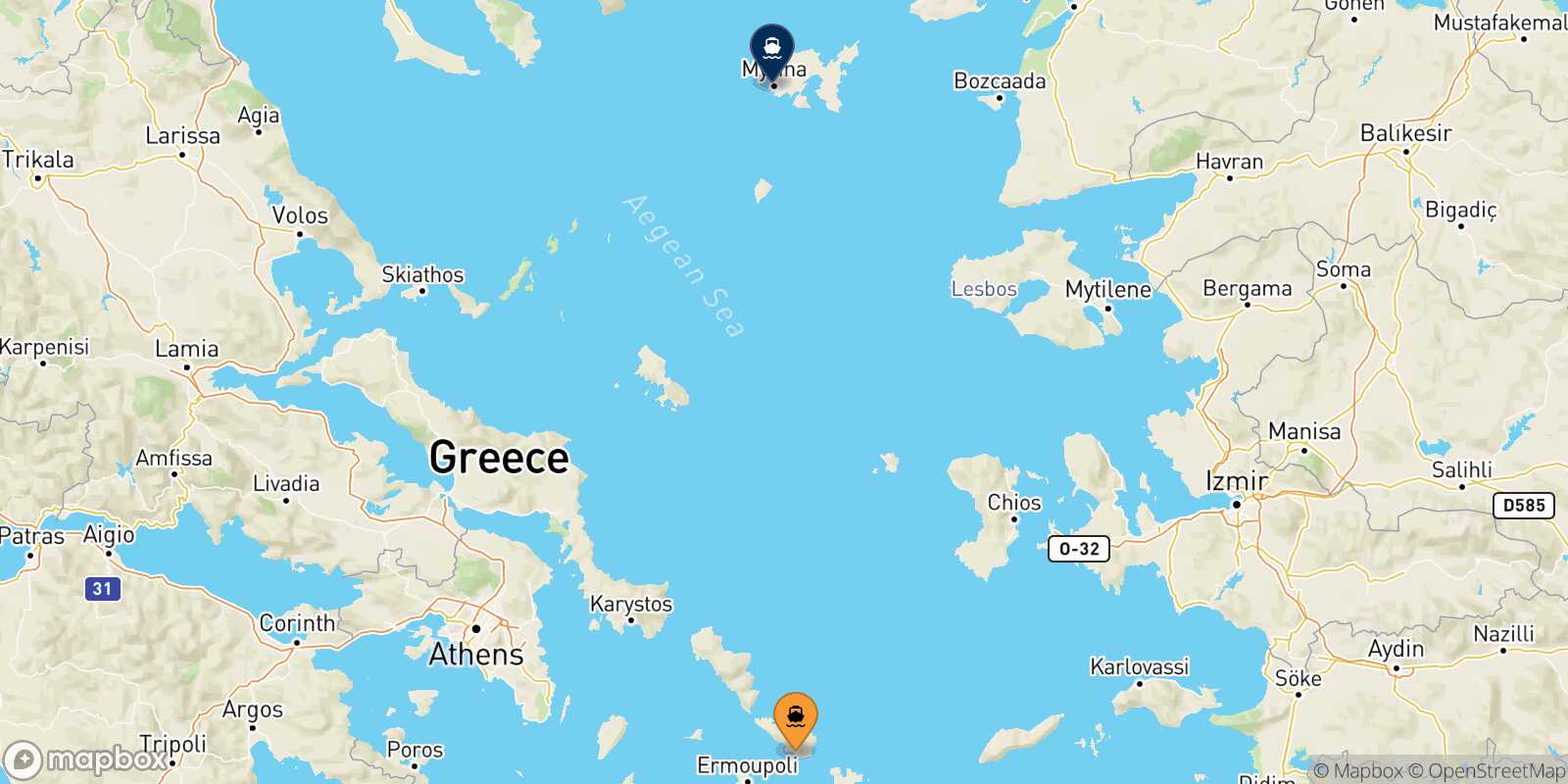 Tinos Myrina (Limnos) route map
