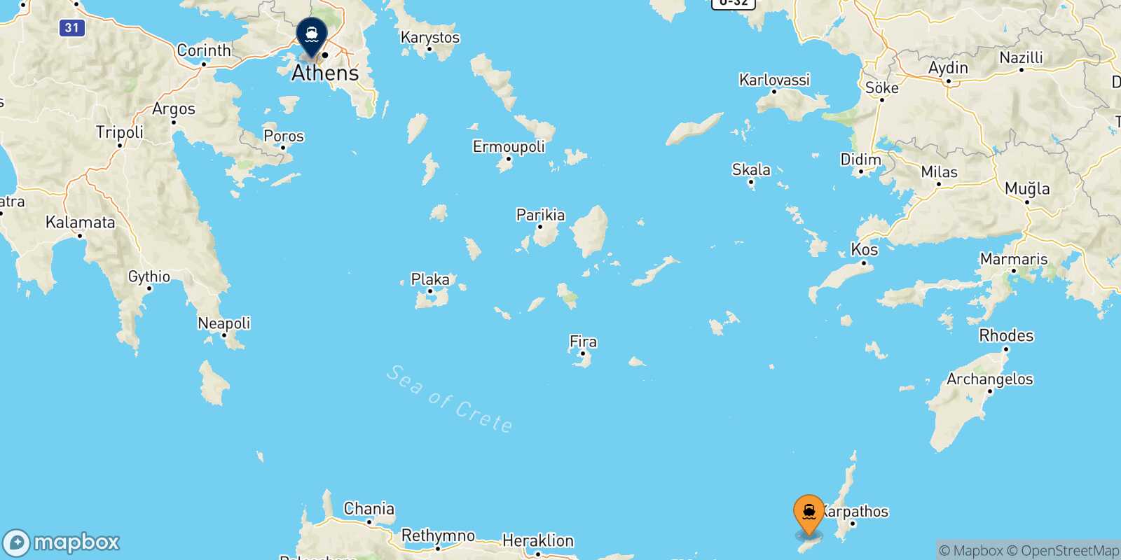 Kasos Piraeus route map