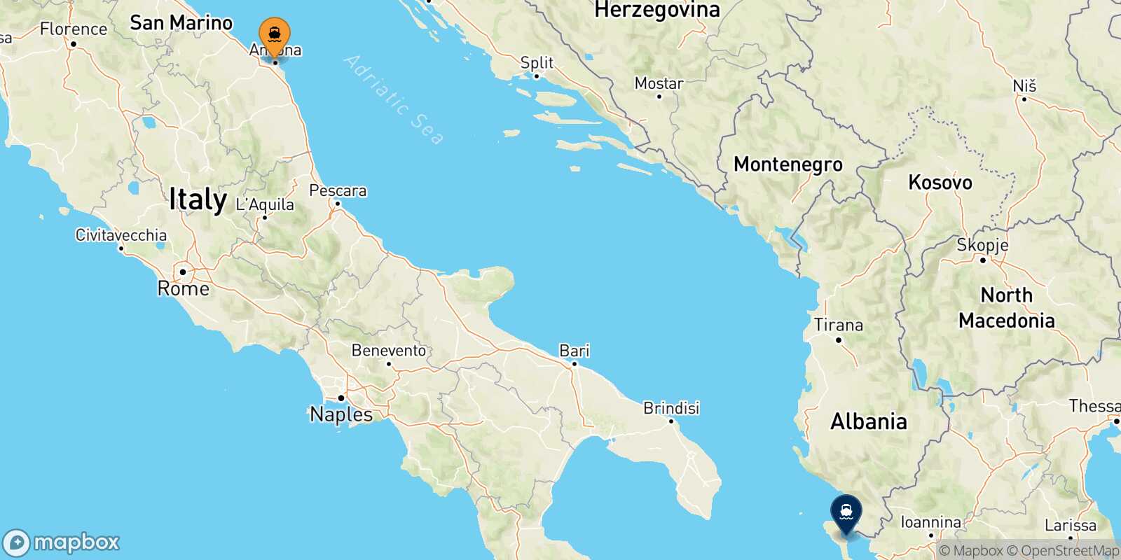 Ancona Corfu route map