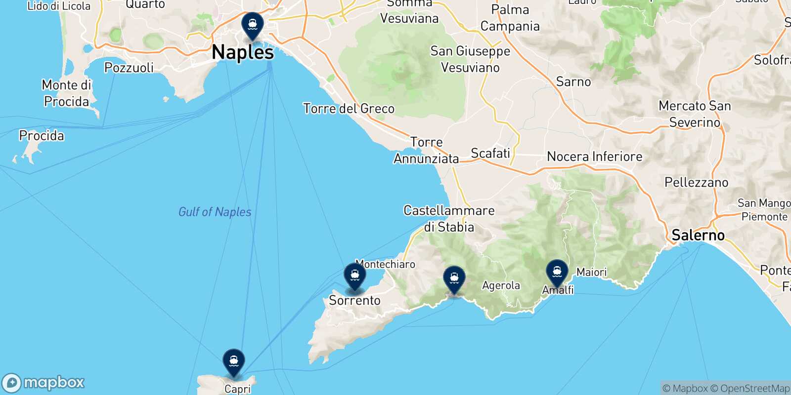 Map of the destinations reachable from Castellammare