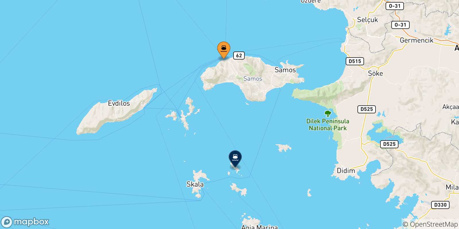 Map of the possible routes between Aegean Islands and Arkyi