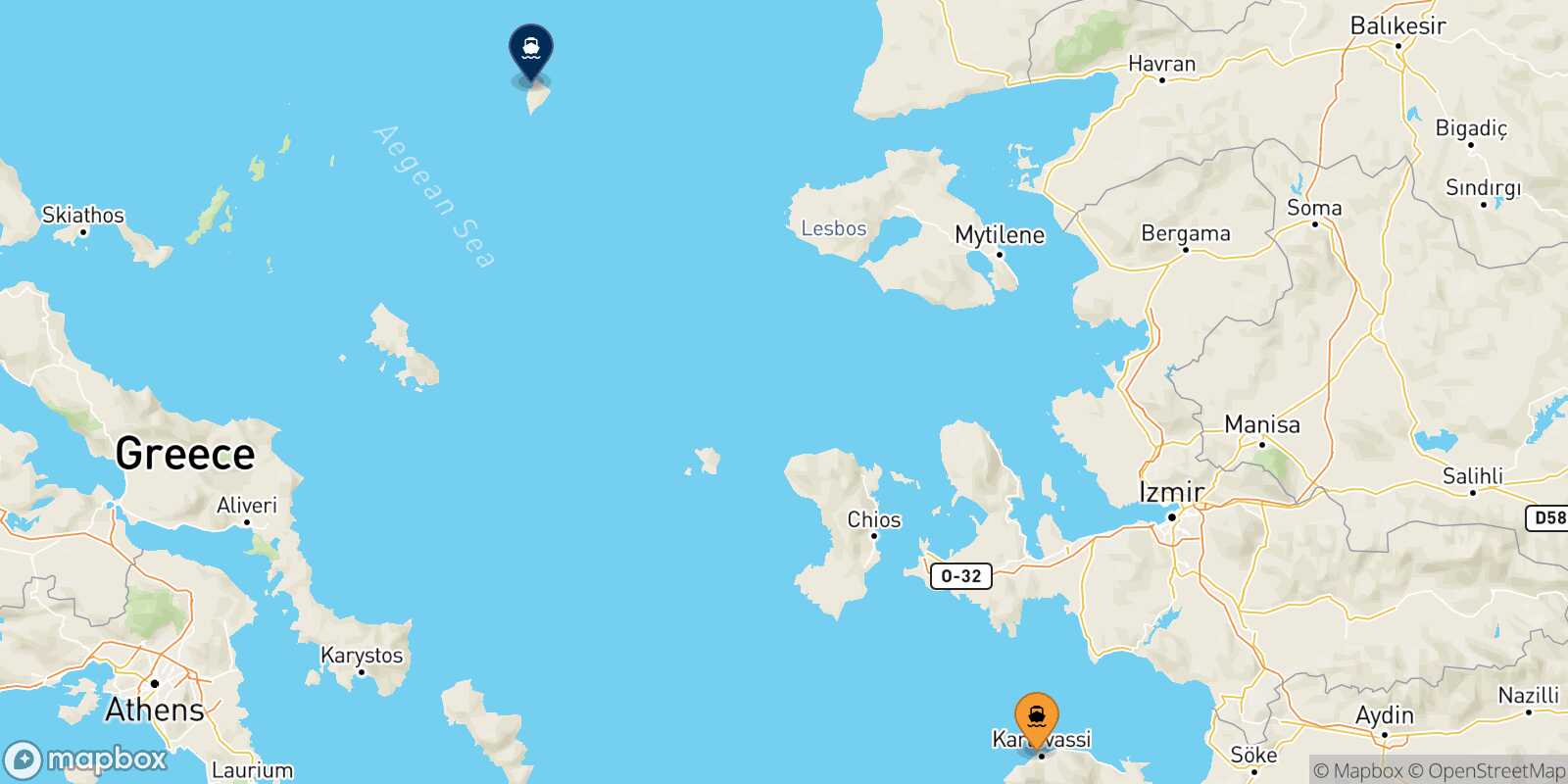 Karlovassi (Samos) Agios Efstratios route map