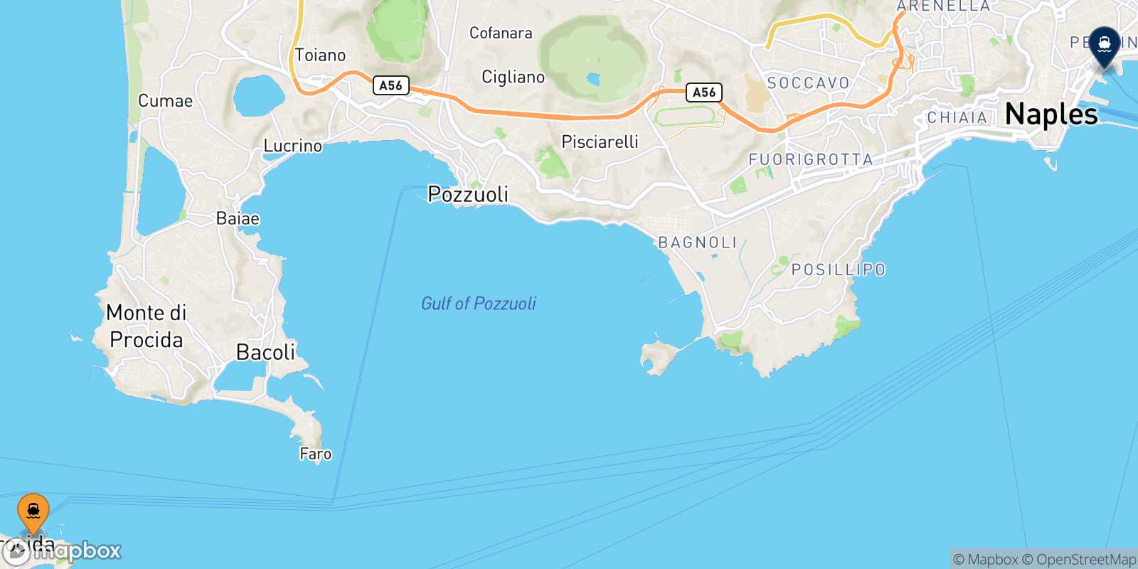 Procida Naples Beverello route map