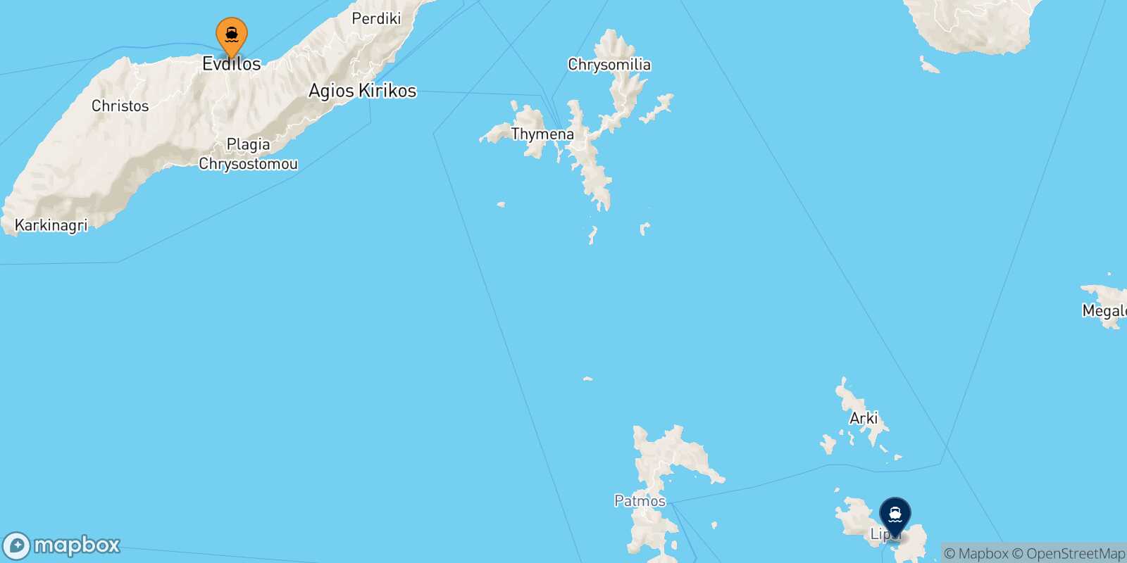 Agios Kirikos (Ikaria) Lipsi route map