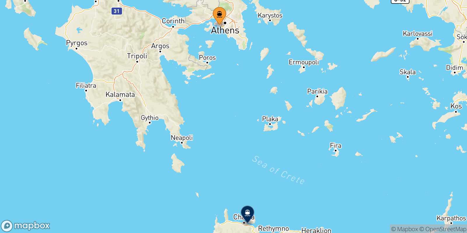 Piraeus Chania route map