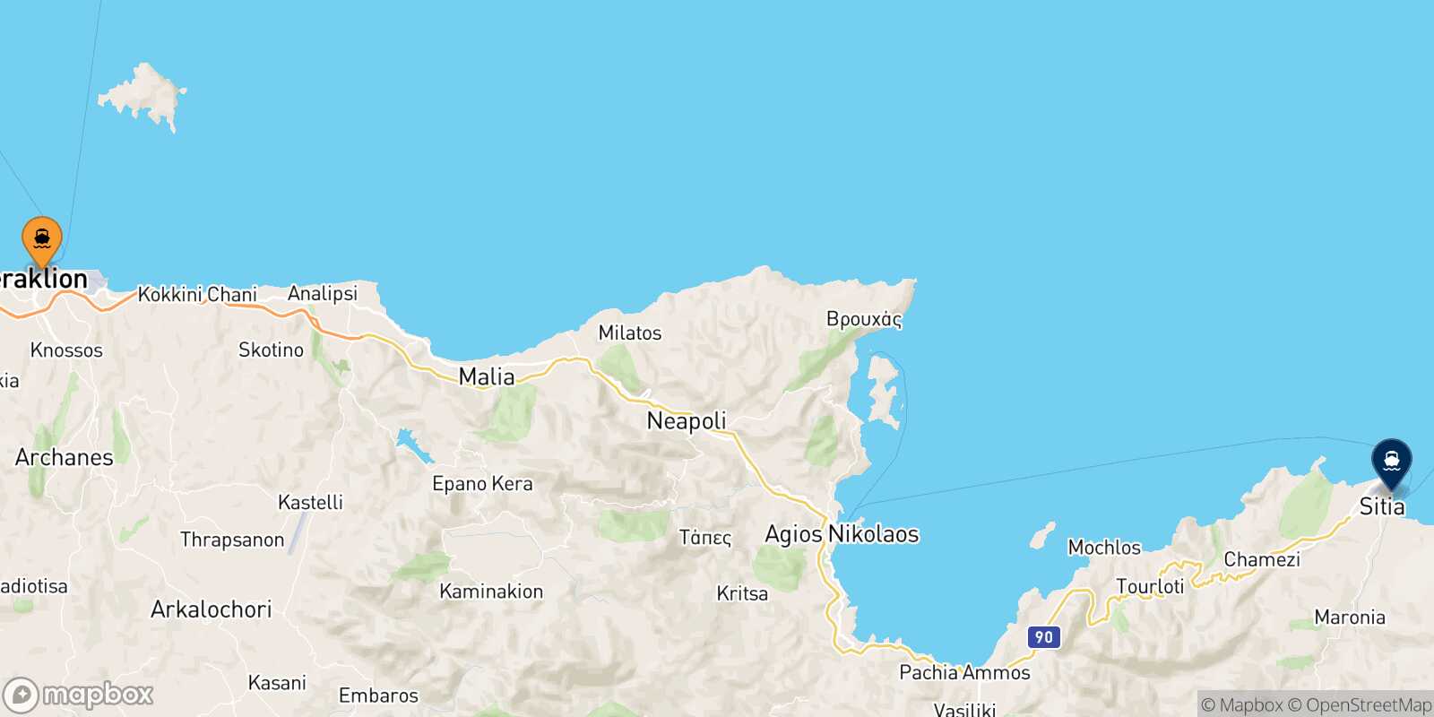 Heraklion Sitia route map