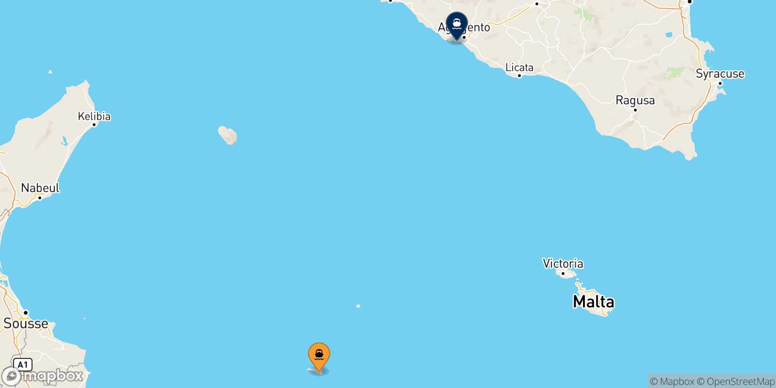 Lampedusa Porto Empedocle route map