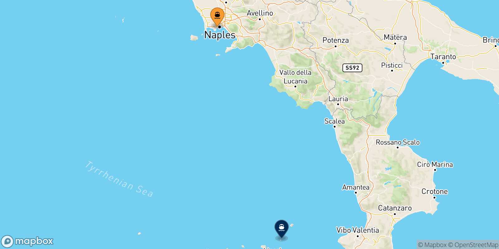 Naples Mergellina Panarea route map