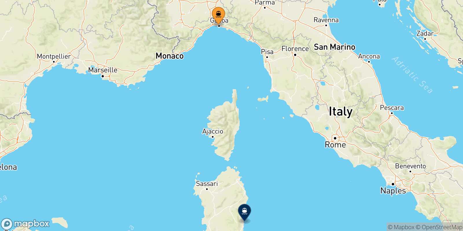 Genoa Arbatax route map