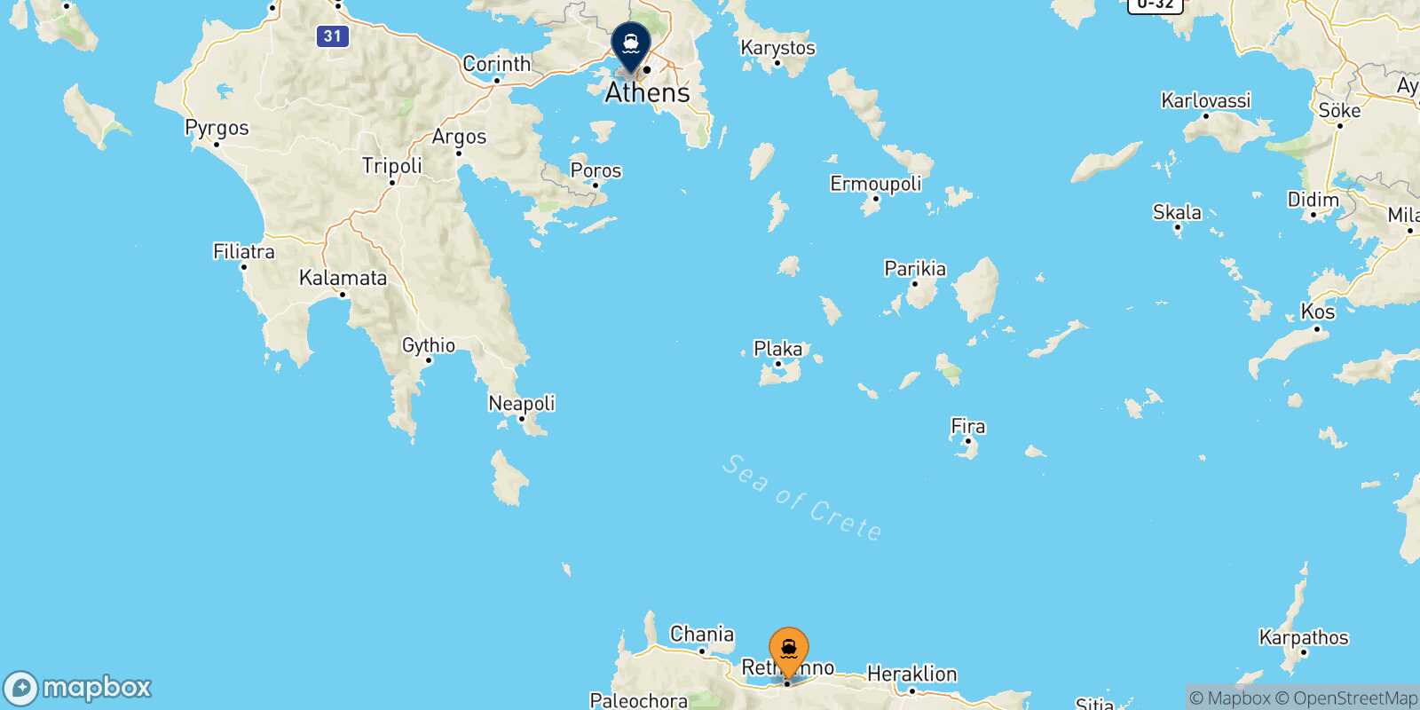 Myli (Agistri) Piraeus route map