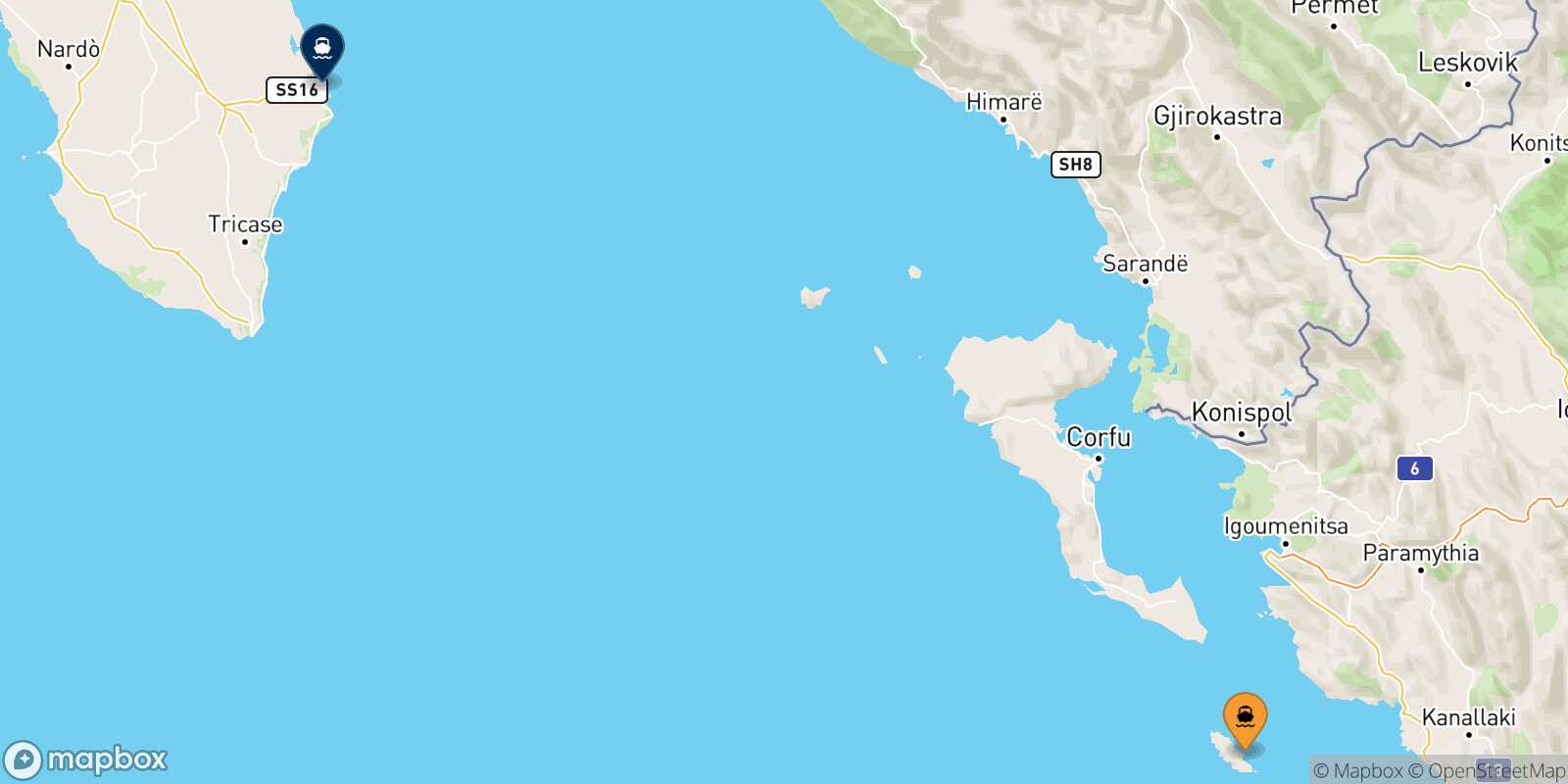 Paxos Otranto route map