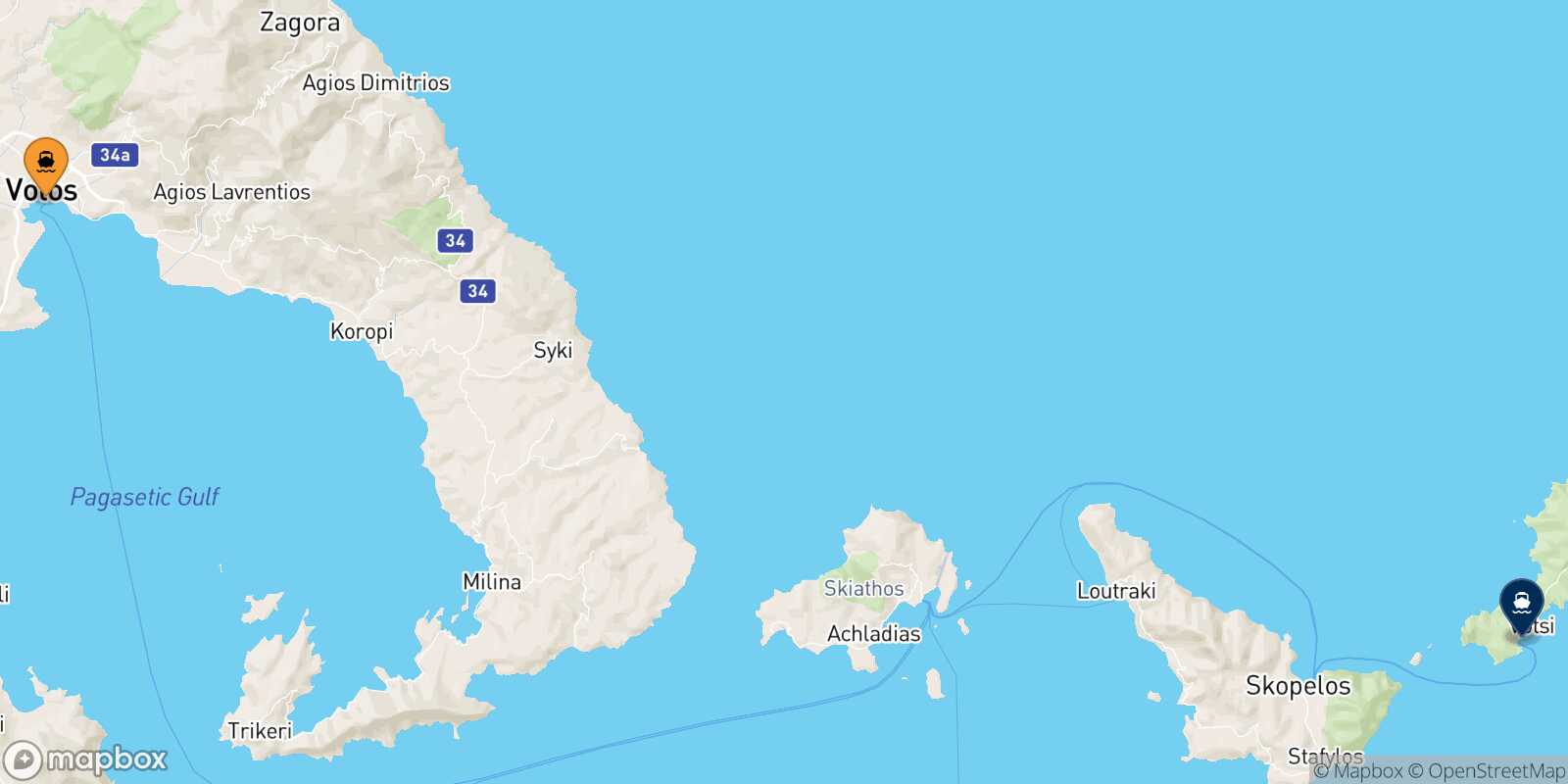 Volos Alonissos route map