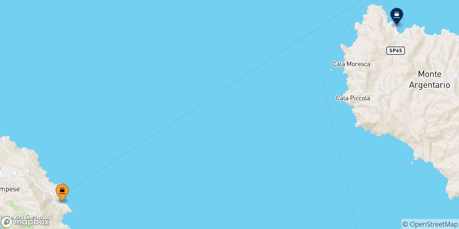 Map of the destinations reachable from Giglio Island