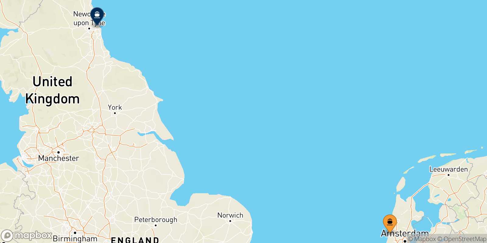 Amsterdam Newcastle route map