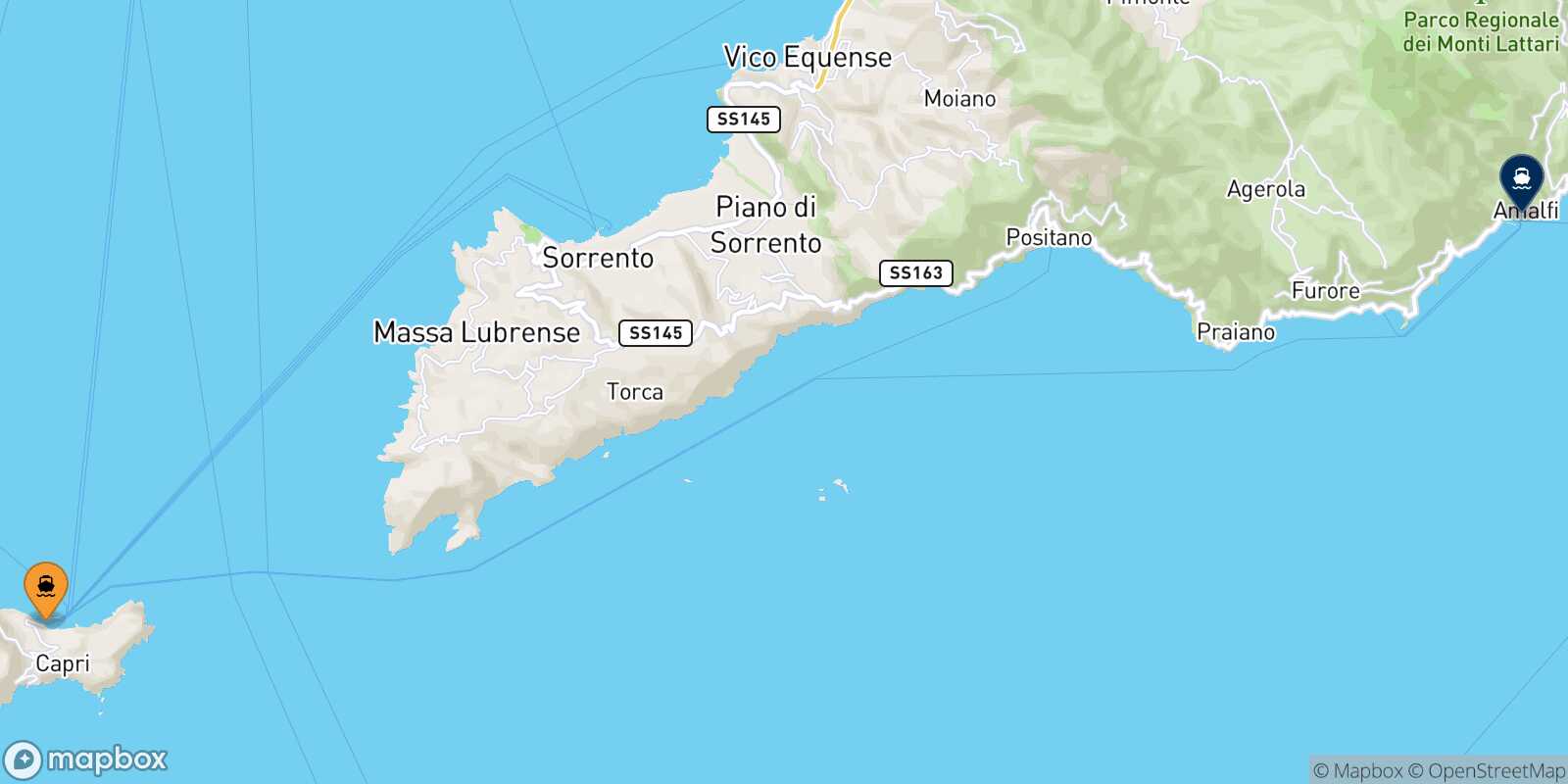 Capri Amalfi route map