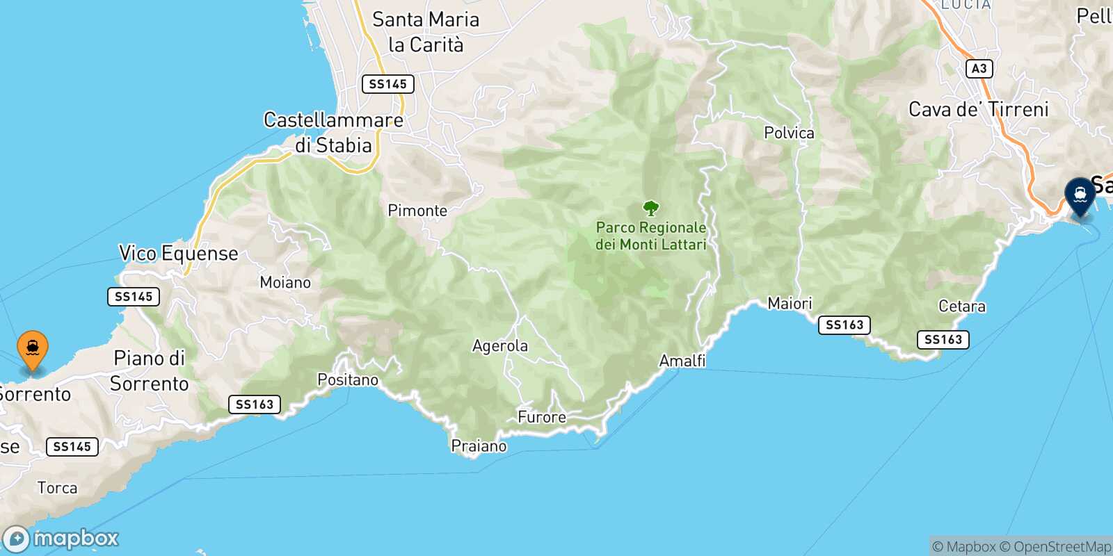 Sorrento Salerno route map