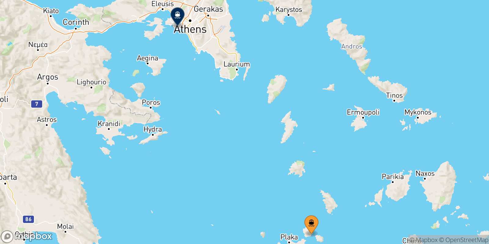 Kimolos Piraeus route map