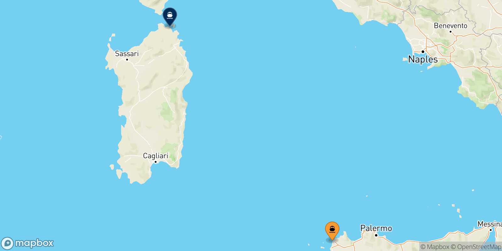 Map of the ports connected with  Golfo Aranci