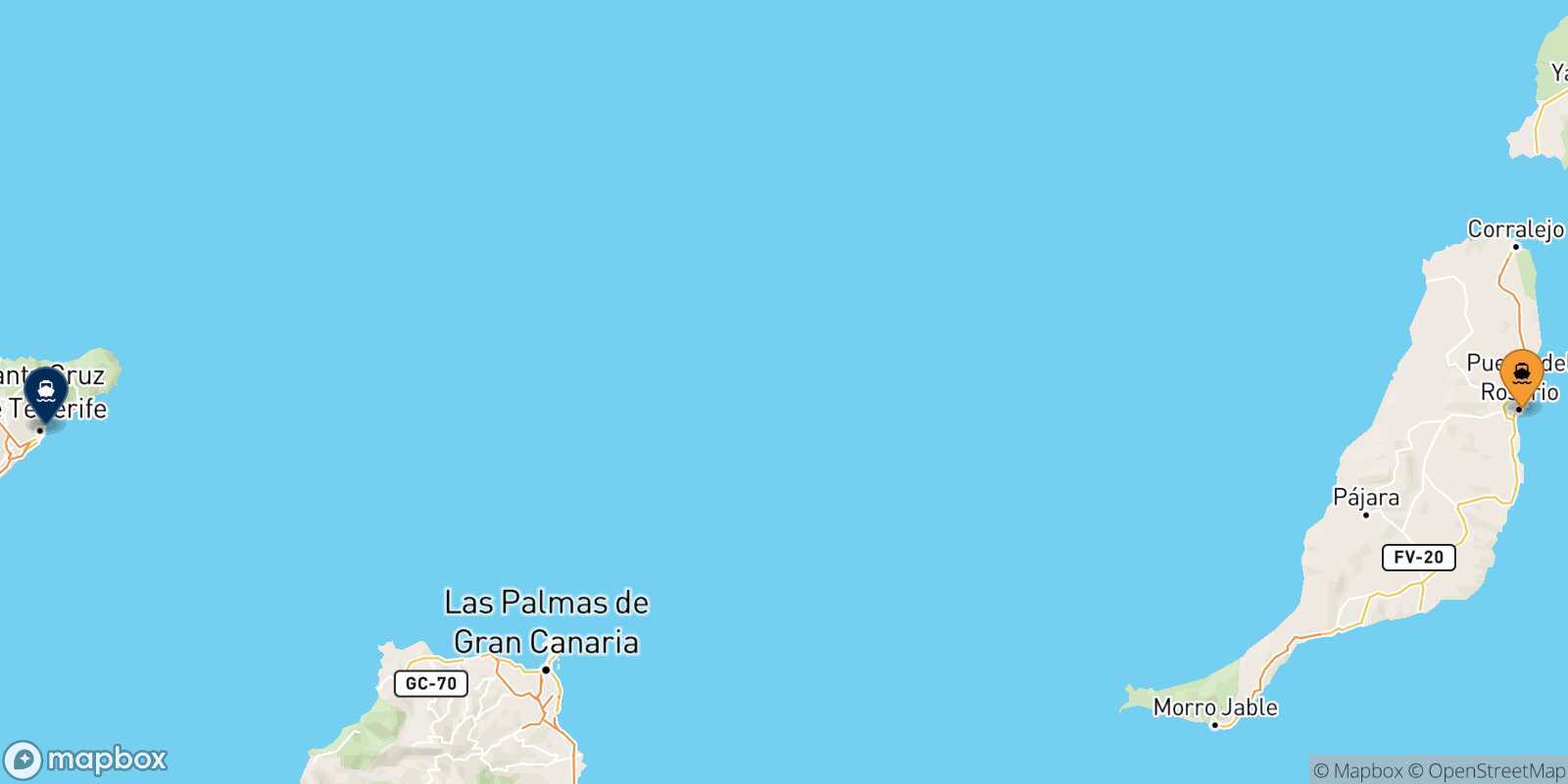 Puerto Del Rosario (Fuerteventura) Santa Cruz De Tenerife route map
