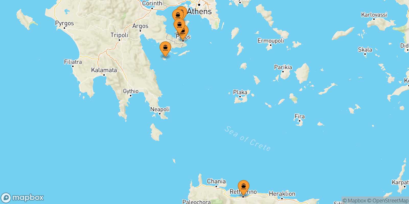 Map of the ports connected with  Poros