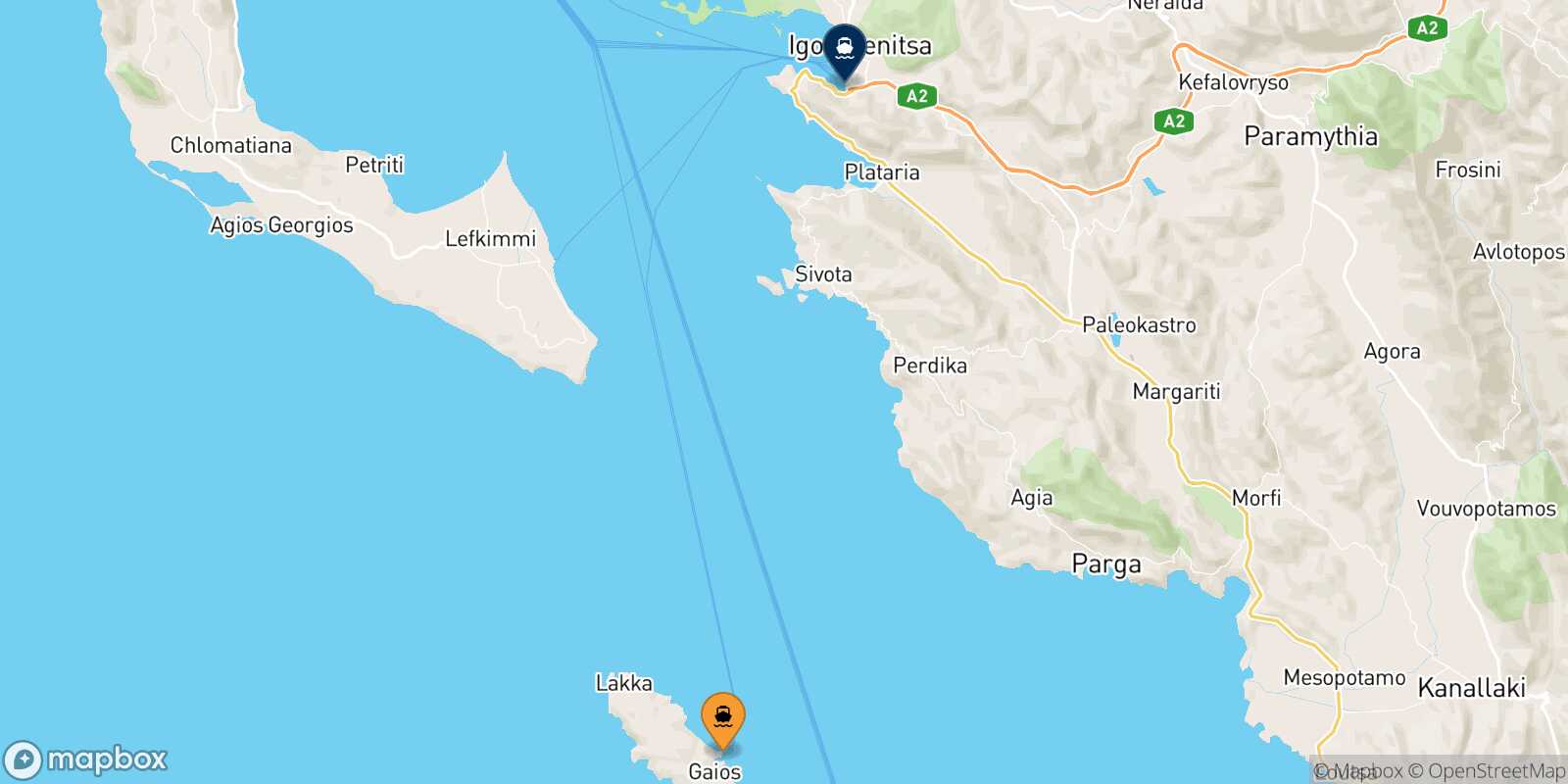 Paxos Igoumenitsa route map