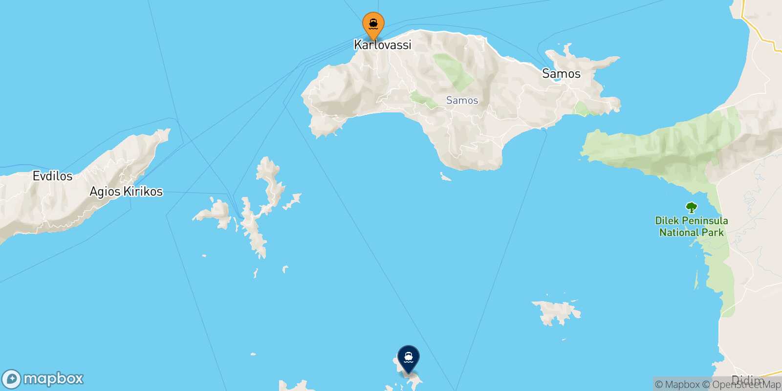 Pythagorio (Samos) Arkyi route map