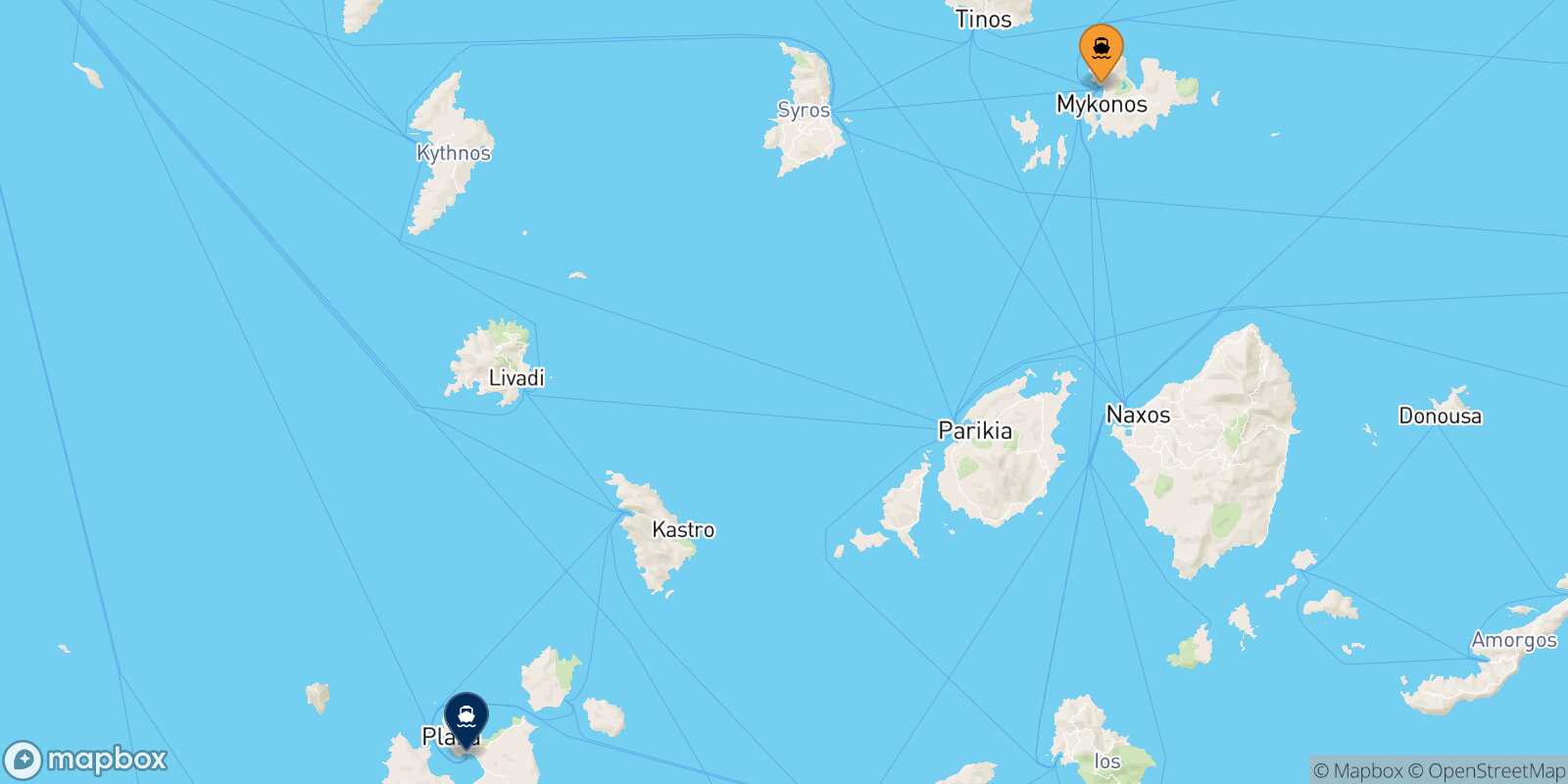 Mykonos Milos route map