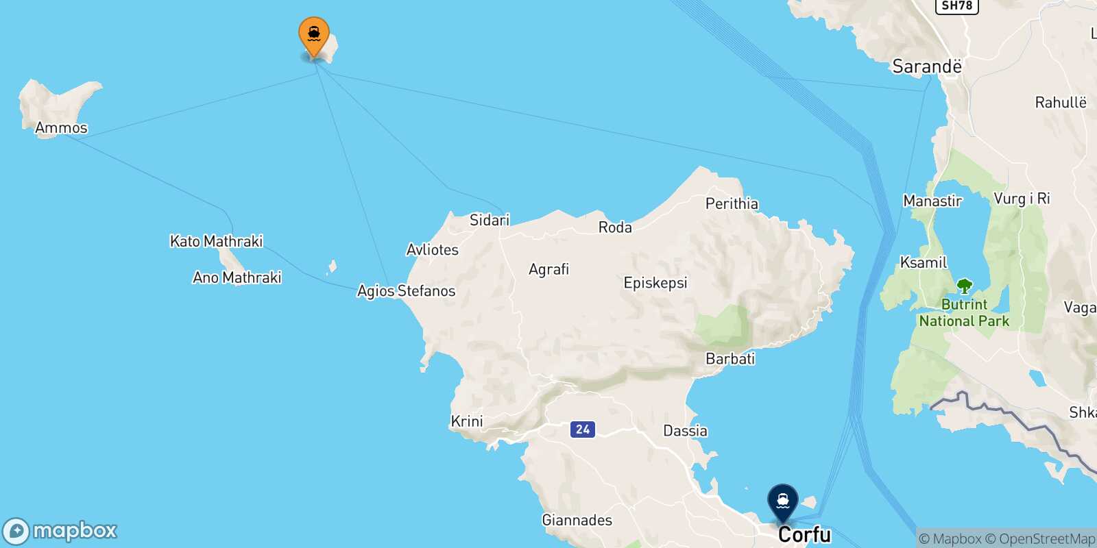 Ereikoussa Corfu route map