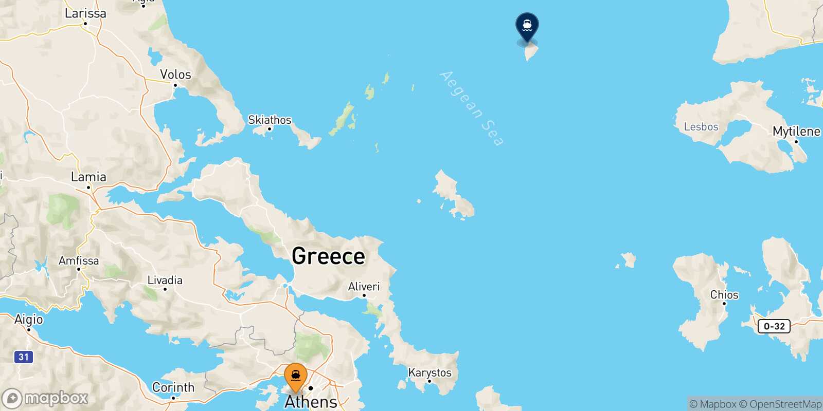 Piraeus Agios Efstratios route map