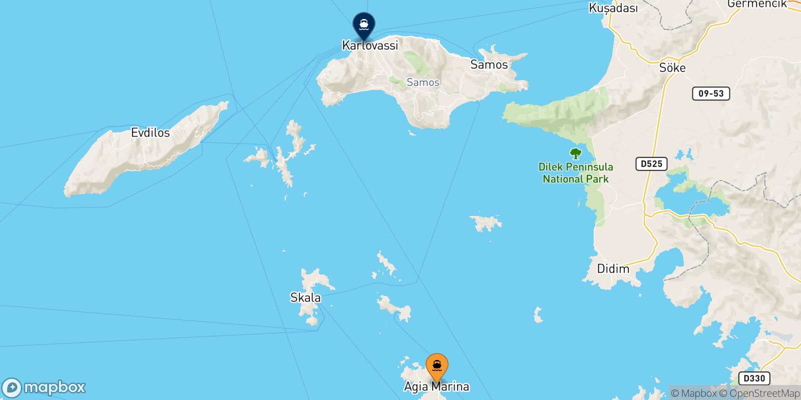 Leros Pythagorio (Samos) route map
