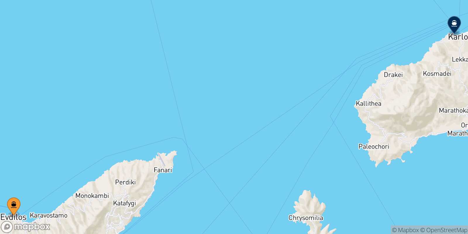 Agios Kirikos (Ikaria) Pythagorio (Samos) route map