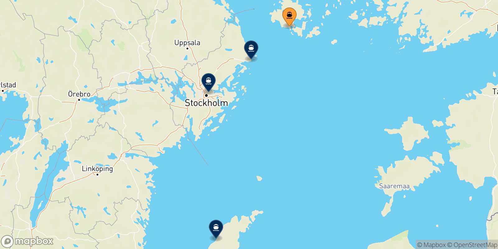 Map of the destinations reachable from Mariehamn