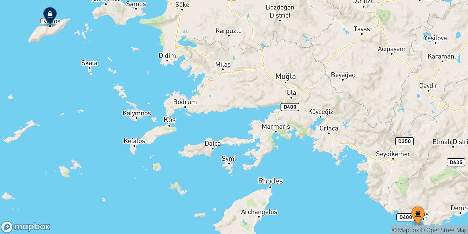 Kastelorizo Evdilos (Ikaria) route map