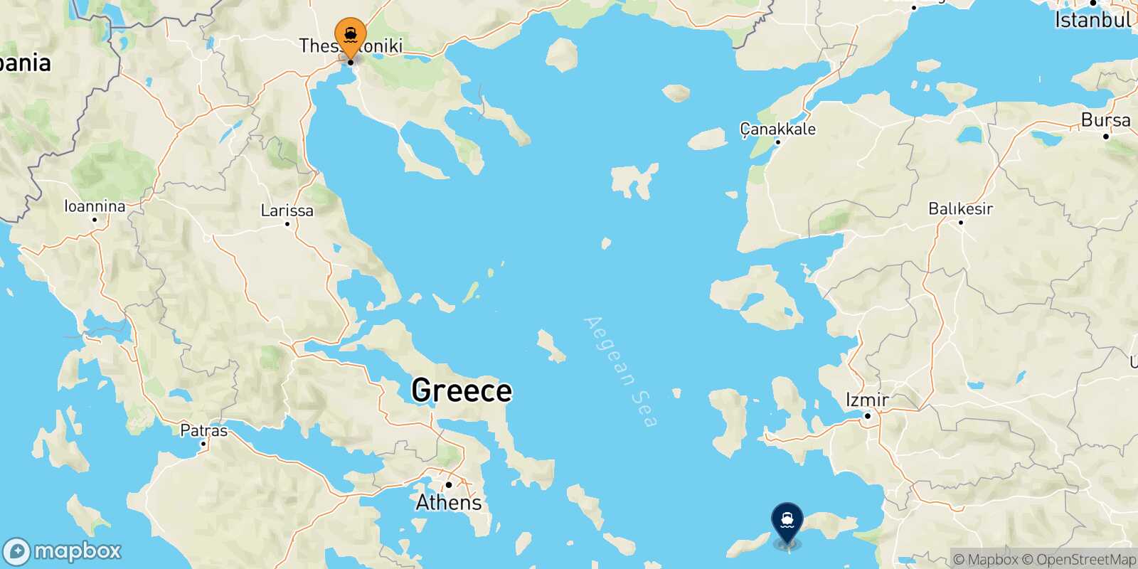 Thessaloniki Fourni route map