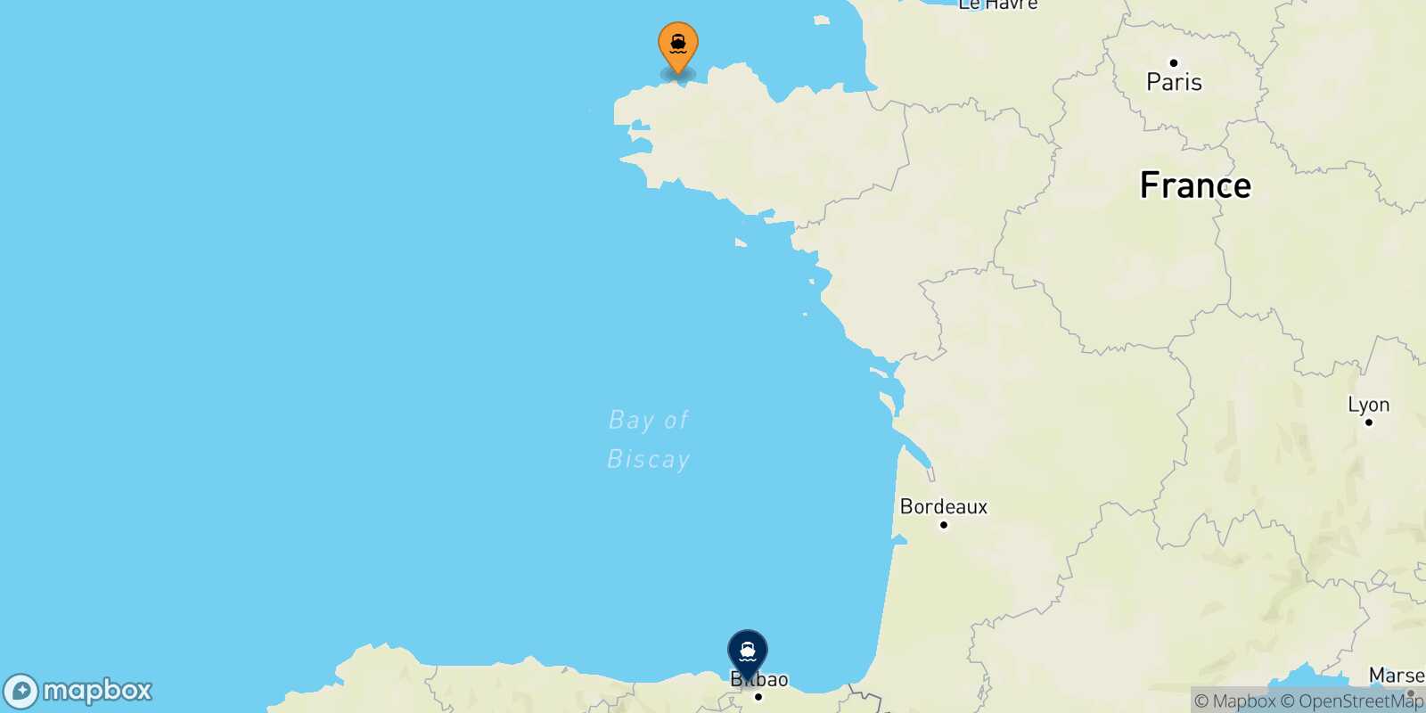 Roscoff Bilbao route map