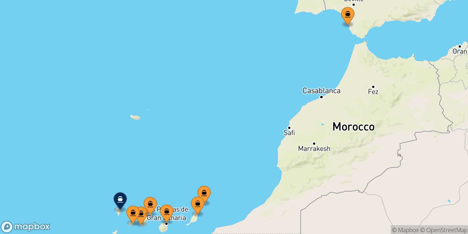 Map of the ports connected with  Santa Cruz De La Palma