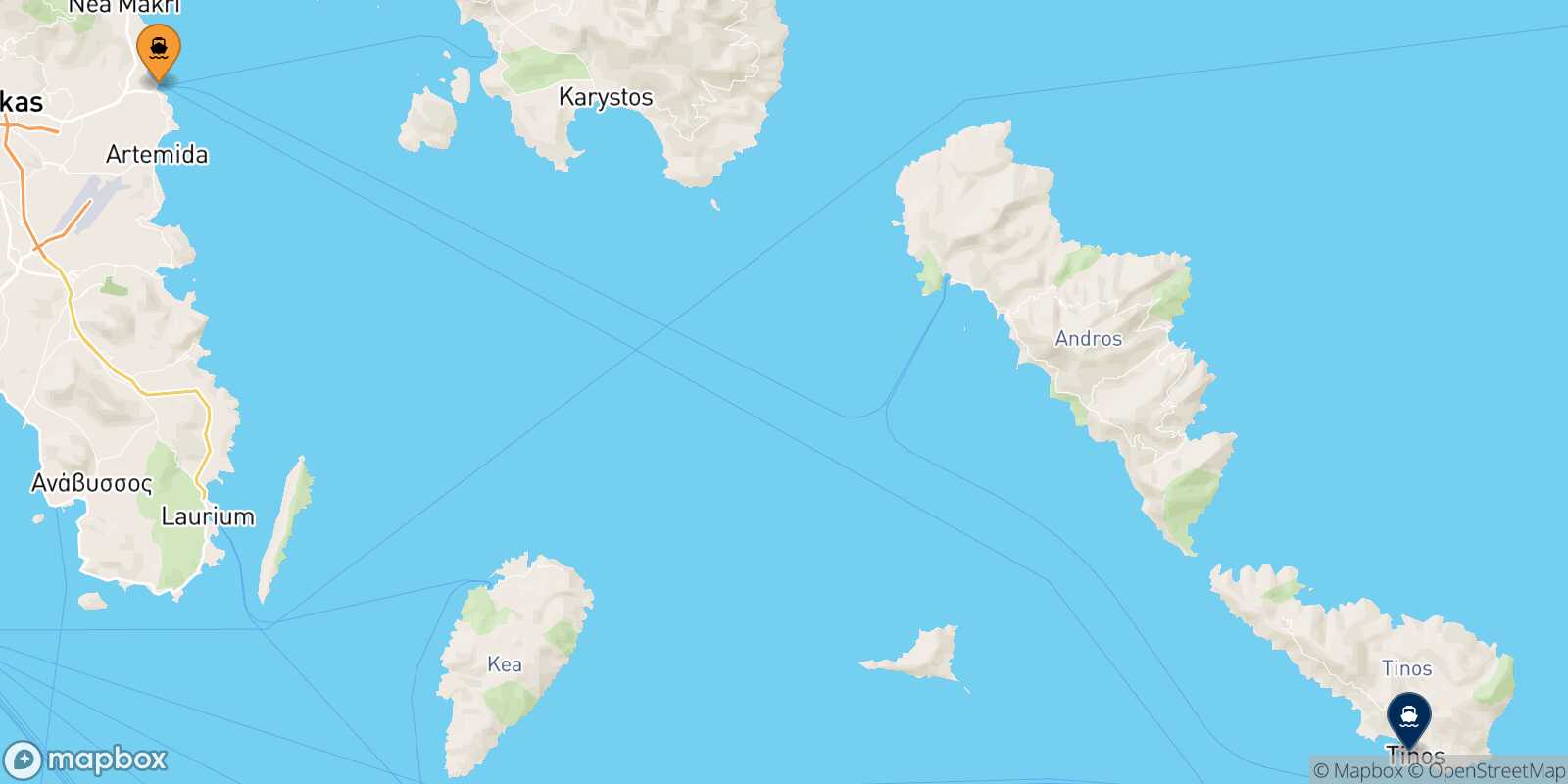 Rafina Tinos route map