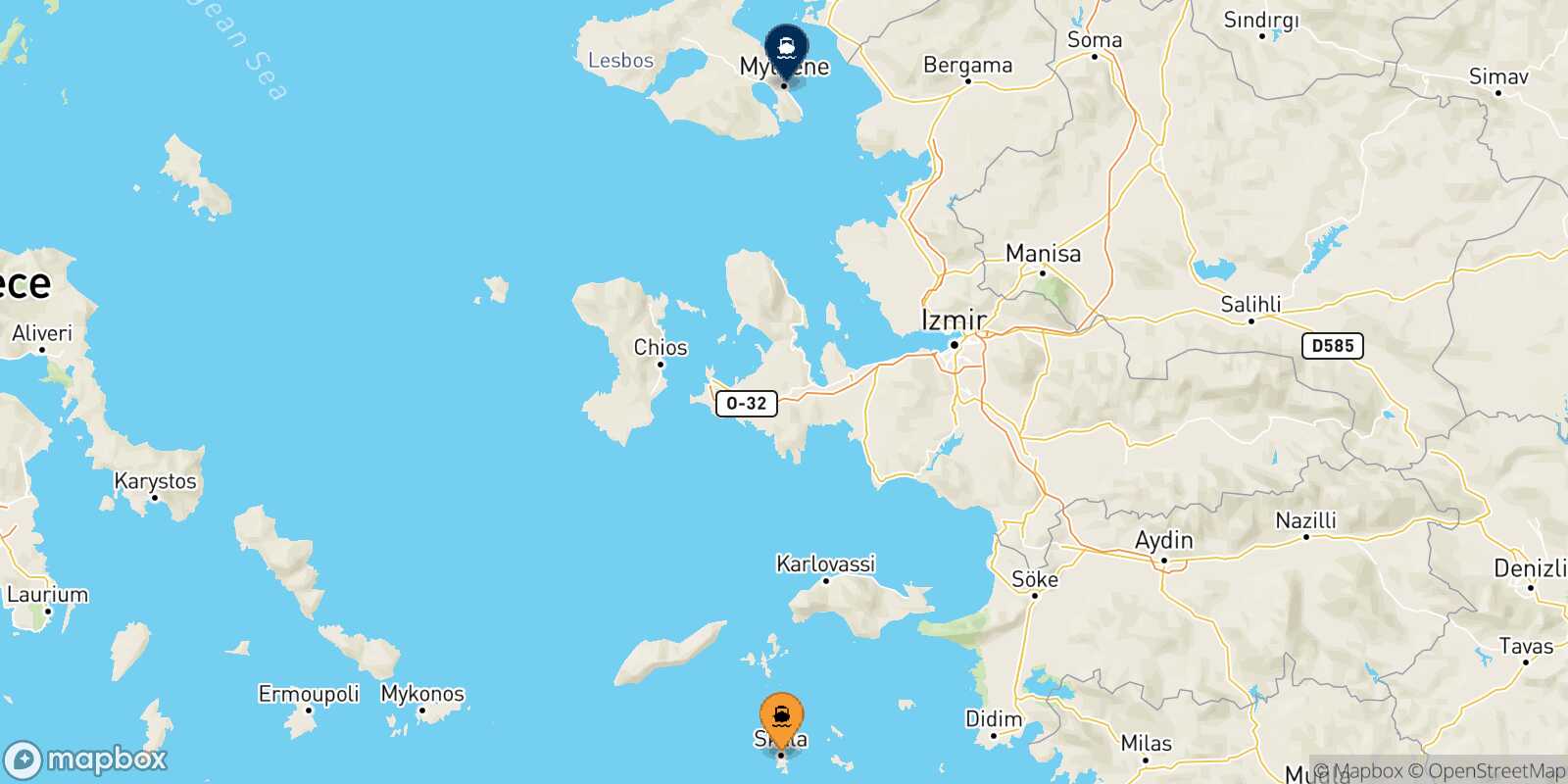 Patmos Mytilene (Lesvos) route map