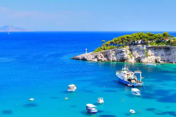 View of a cove with transparent water on the island of Alonissos, in the Sporades.