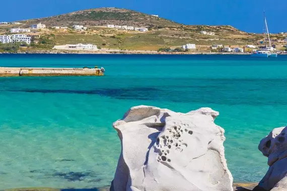 White rocks and transparent sea on Paros, in the Cyclades