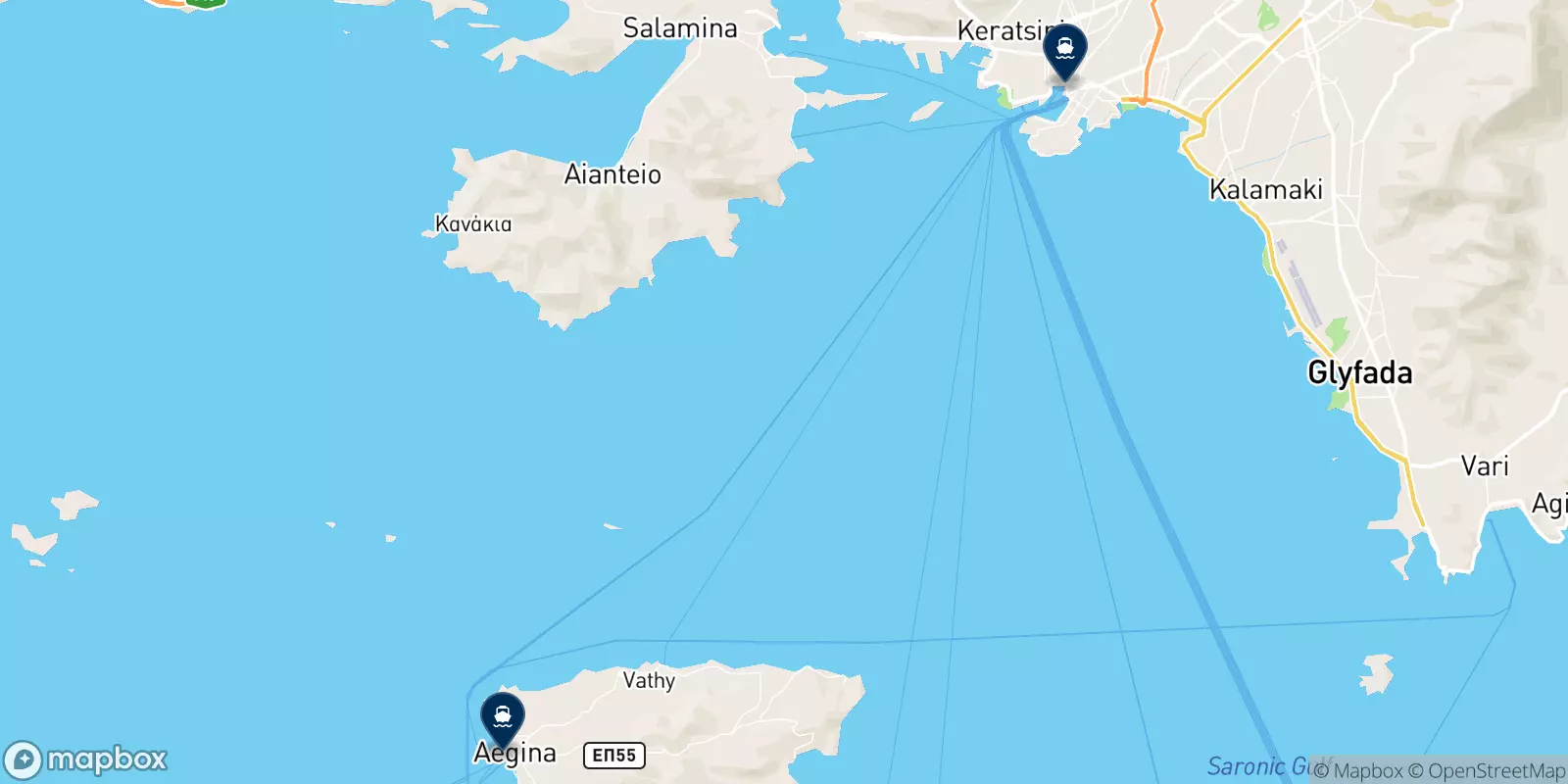 Saronic Ferries destinations map